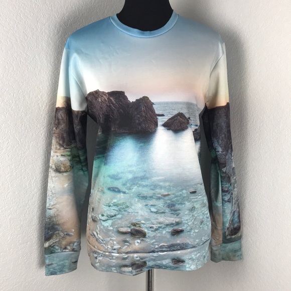 Mr Gugu & Miss Go Tops - Mr Gugu & Miss Go Blue & White Seascape Sweatshirt